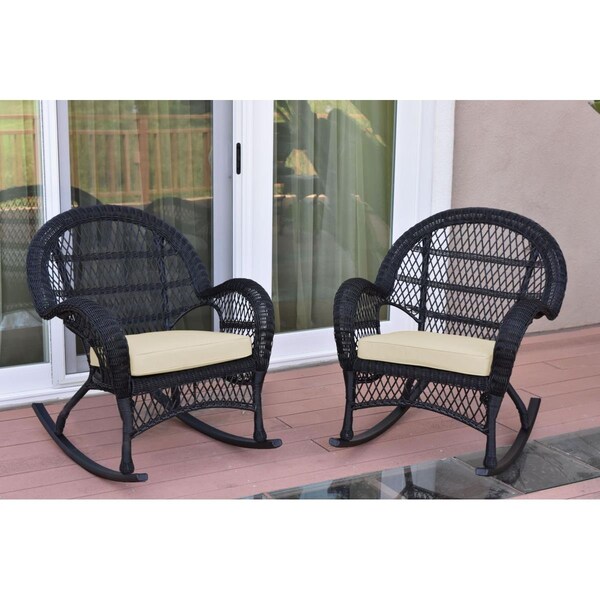 Propation W00211-R-2-FS001 Santa Maria Black Wicker Rocker Chair with Ivory Cushion PR2435682 - main